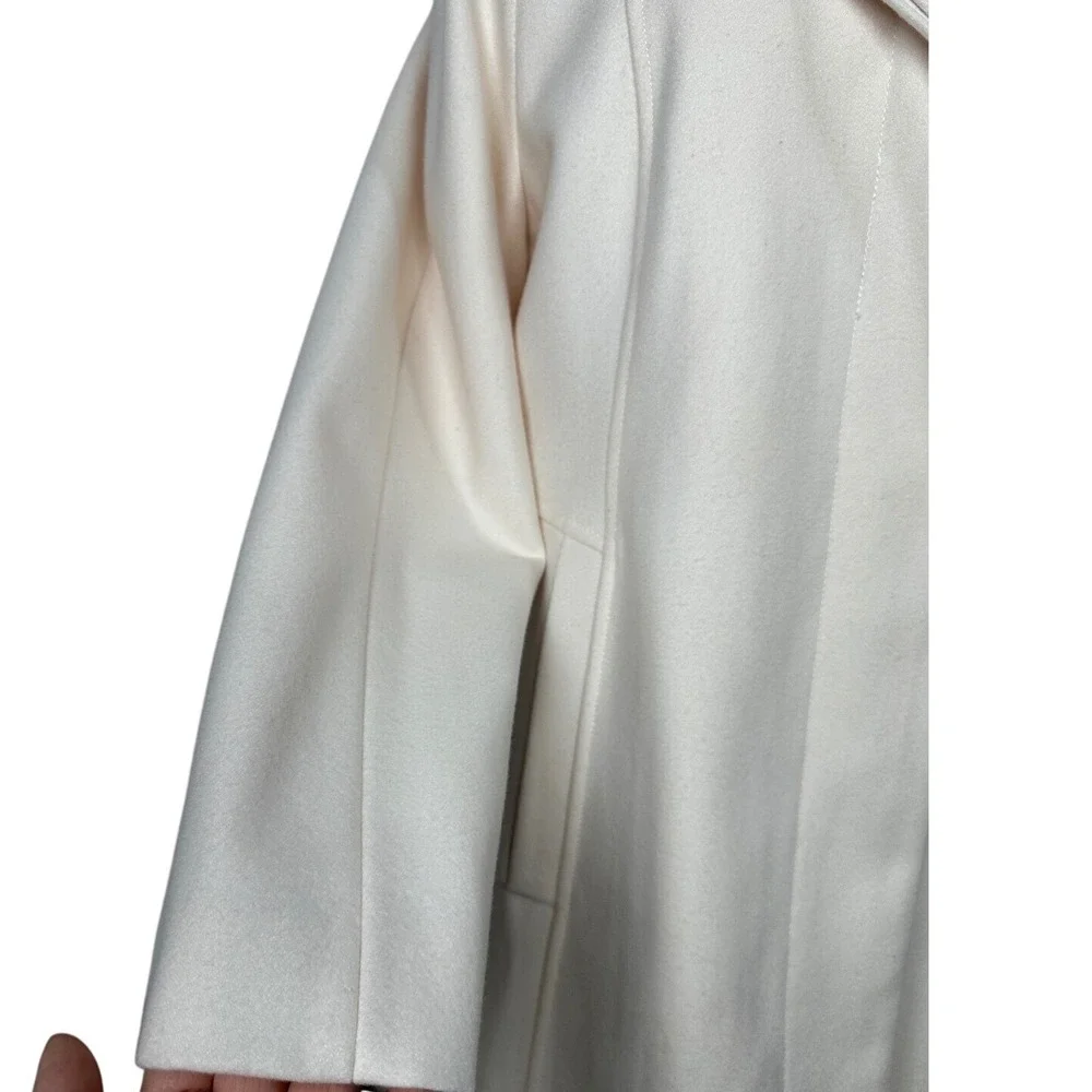 Anne Klein Wool‎ Blend Coat Funnel Neck Button Front Ivory Size 12